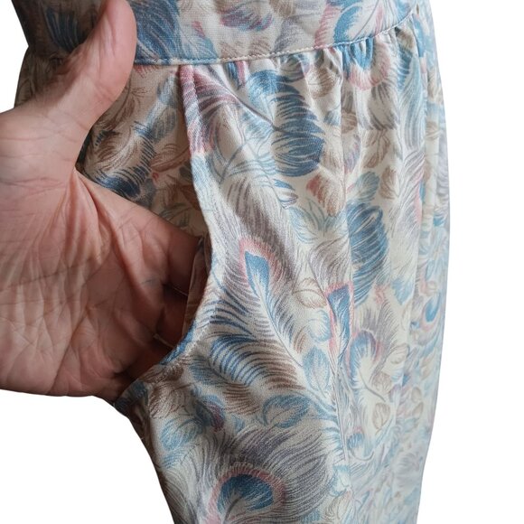 1OF1 27" 27W Vintage Peacock Feather Print Knee-Length Skirt Side Pockets 1970's - Picture 2 of 9